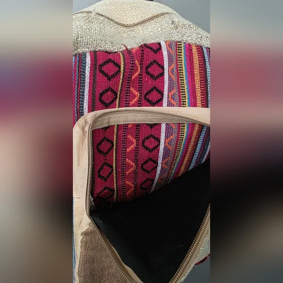Himalayan Hemp Multi Colored Natural Nepal Backpack Multi-Pocket - Picture 5 of 8